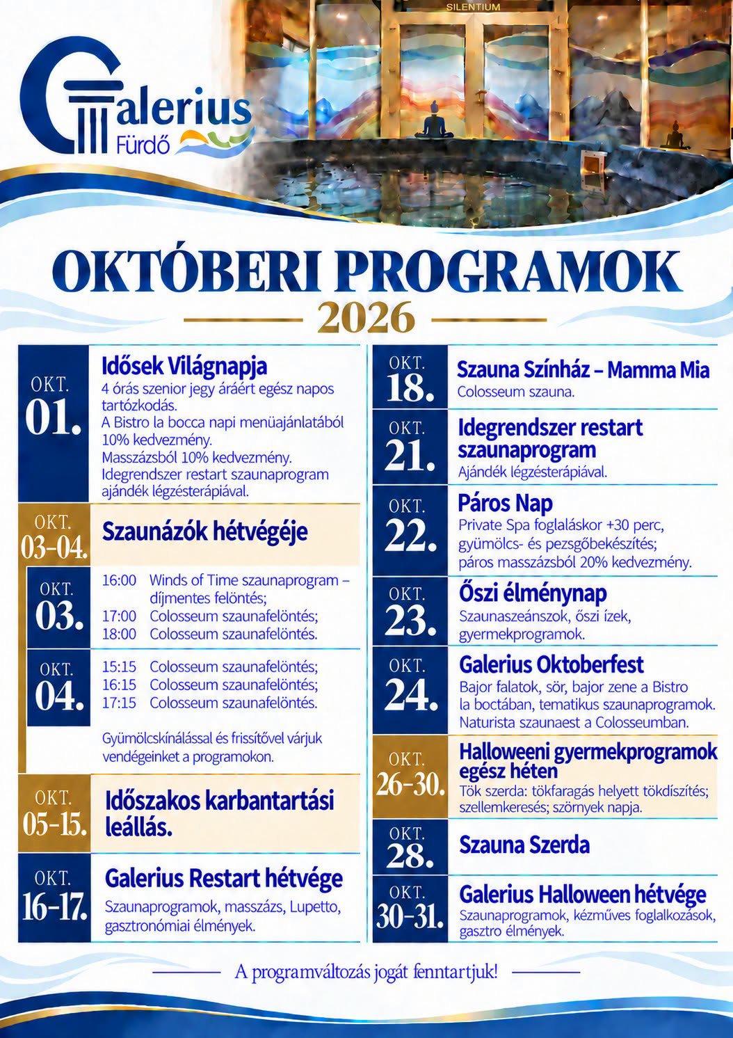 Októberben is sok élménnyel várunk a Galerius Fürdőben!