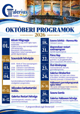 Októberben is sok élménnyel várunk a Galerius Fürdőben!