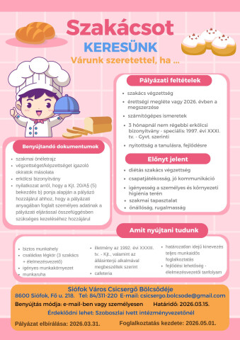 Álláshirdetés - Bölcsődei szakács