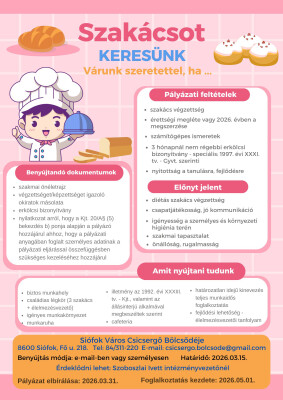 Álláshirdetés - Bölcsődei szakács